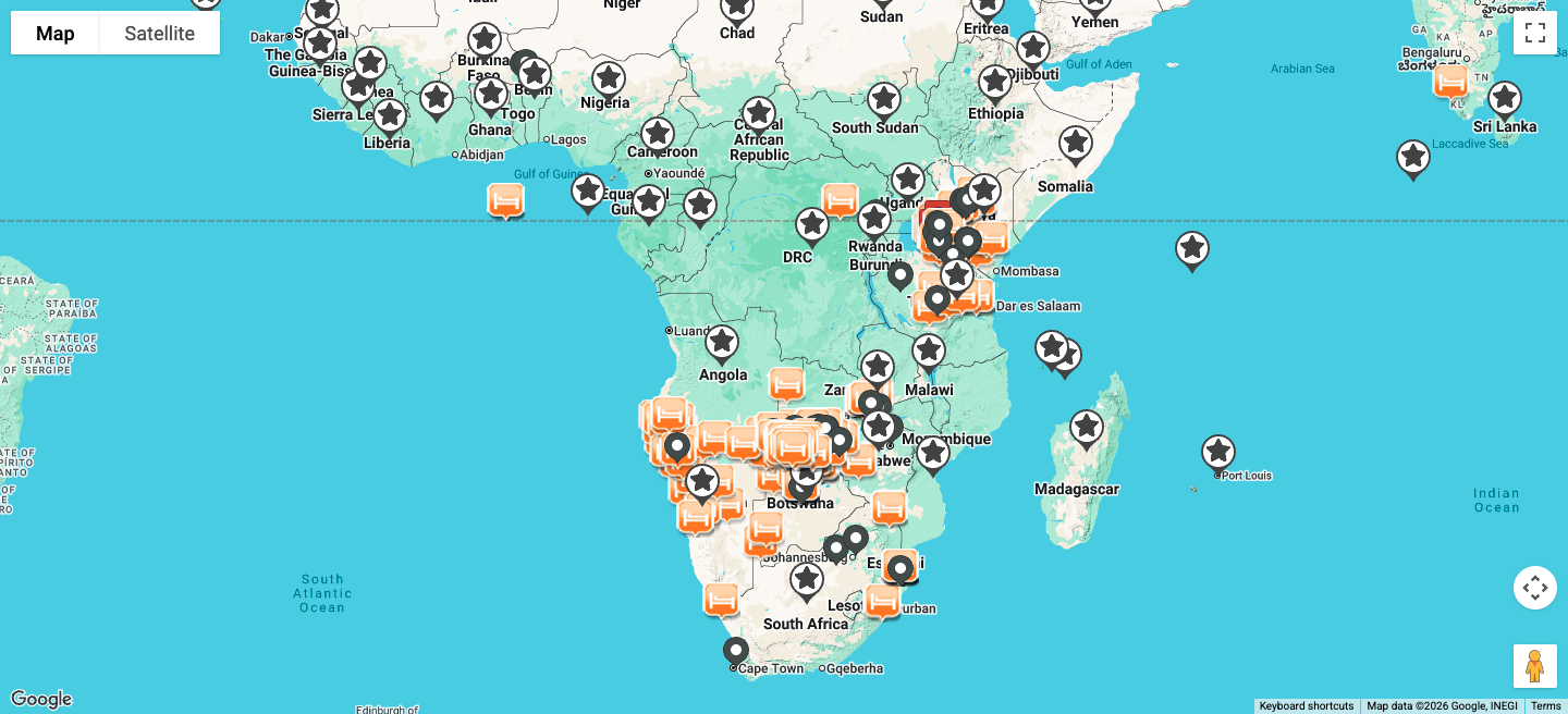 Destination map showing popular areas and regions